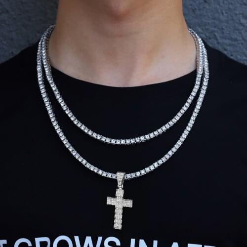 Men Hip Hop Cross Pendant Necklace with 4mm Zircon Tennis Chain Iced out Bling Women Necklaces HipHop Jewelry Fashion Gift