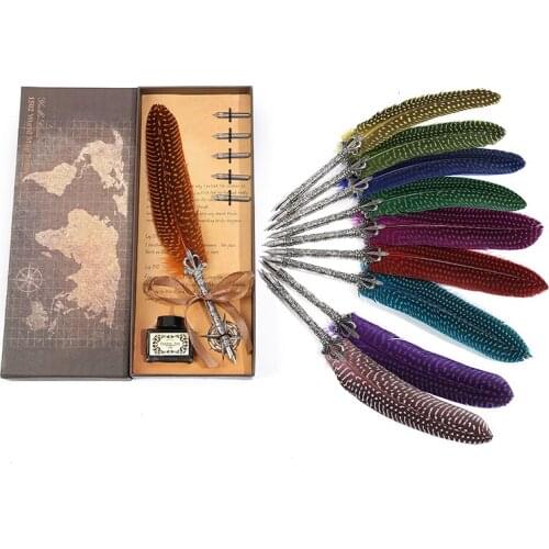 New European Pearl Series Feather Pen + Five Replacement Tips + One Bottle of Ink
