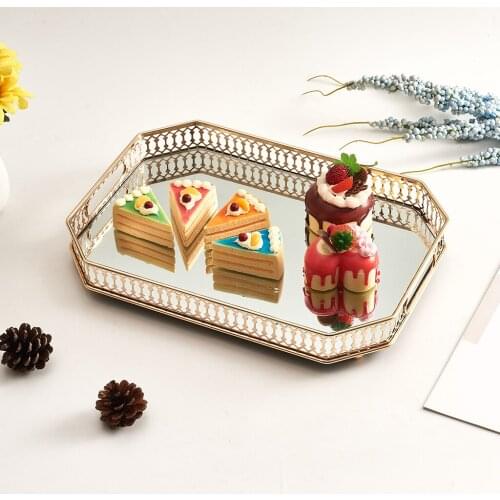 Nordic Metal Alloy Storage Tray Home Storage Box Fruit Food Teacup Jewelry Necklace Display Mirror Tray Home Decoration