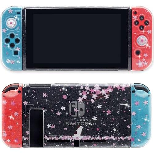 Clear Protective Joypad Case Sakura Snow Design Console Back Skin Shell Housing Cover With 2 Thumb Grips For Nintendo Switch
