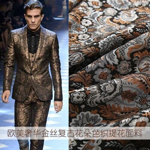 Luxury gold wire retro flower-dyed jacquard clothing fabric European and American brand dress suit cloth 140cm wide wholesale