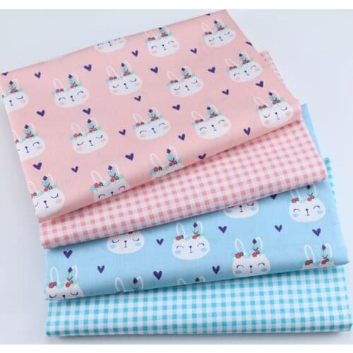 50x160cm Pink/Blue Cartoon Rabbit/Plaid Printed Cotton Twill Fabric Material for Handmade Crafts DIY Sewing Patchwork Baby Cloth
