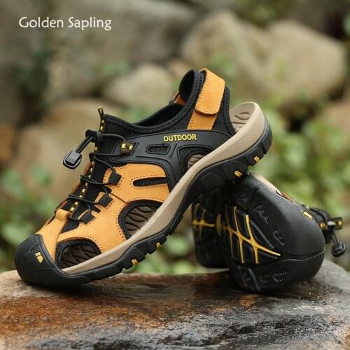 Golden Sapling Classics Mens Sandals Genuine Leather Outdoor Trekking Shoes Breathable Summer Beach Sandals Men Leisure Shoes