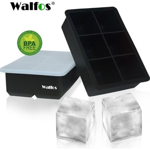 Walfos Whiskey Cocktail Big Ice Cube Tray 6 Holes Ice Cube Form Round Shaped Ice Ball Maker Silicone Ice Mold Bar