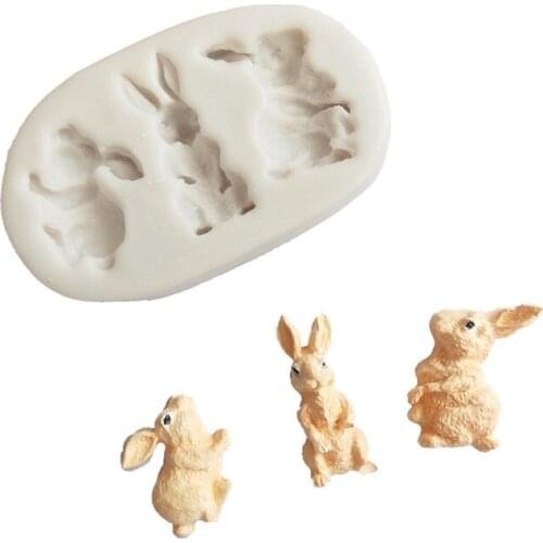 3D Rabbit Easter Bunny Fondant Silicone Mold Decoration Tool Chocolate Cake Mold Soft Ceramics Kitchen Cooking Tools