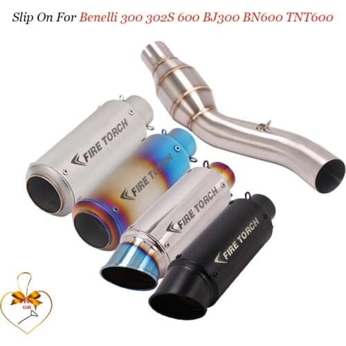 Slip On For Benelli 300 302S 600 BJ300 BN600 TNT600 Motorcycle Exhaust Escape Modify Middle Connection Link Pipe Fire Torch