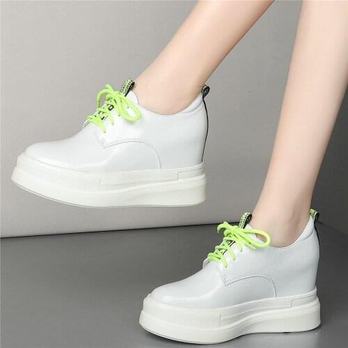 Casual Shoes Women Genuine Leather Wedges High Heel Pumps Shoes Female Lace Up Fashion Sneakers Chunky Platform Oxfords Shoes