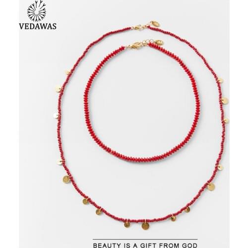 Vedawas Fashion ZA Beads Red Necklace for Women Boho Handmade Pearls Chili Collar Choker Necklace Holiday Jewelry Party Gifts