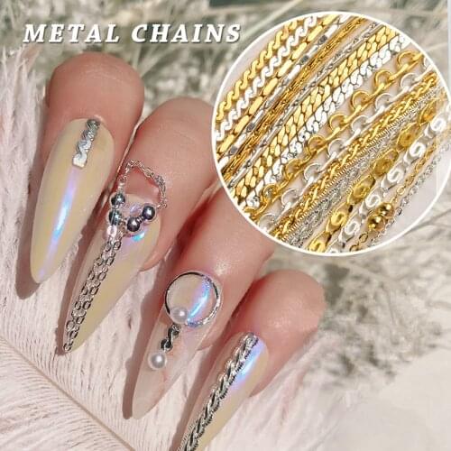 20cm Metal Punk Chain 3D Nail Art Decorations Gold Silver Rivets Jewelry Manicure Design Accessory Ornaments