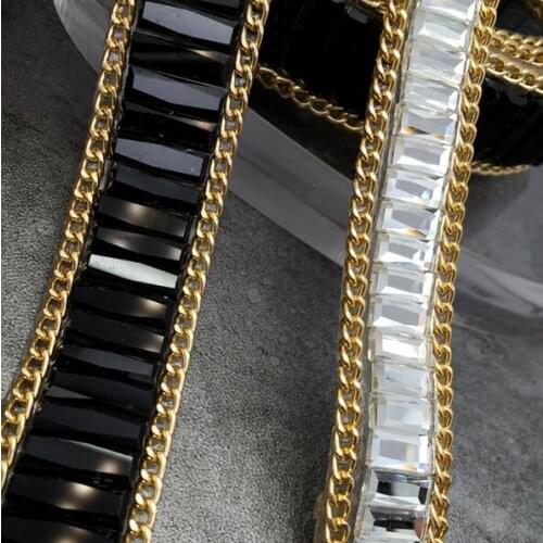 3Yards Black Beaded Rhinestons Trim Iron On Diamond Crystal Ribbon Wrap Trim Wedding Gown Shoes Hat Decoration Sewing Accessory