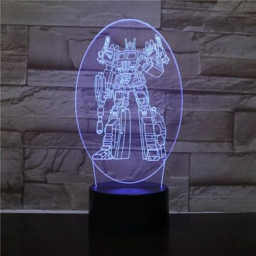 3D Cool Optimus Prime Character Boy Gift Transformers Illusion Desk Table RGBw Led Night Light Colorful Lamparas Lamp 1909