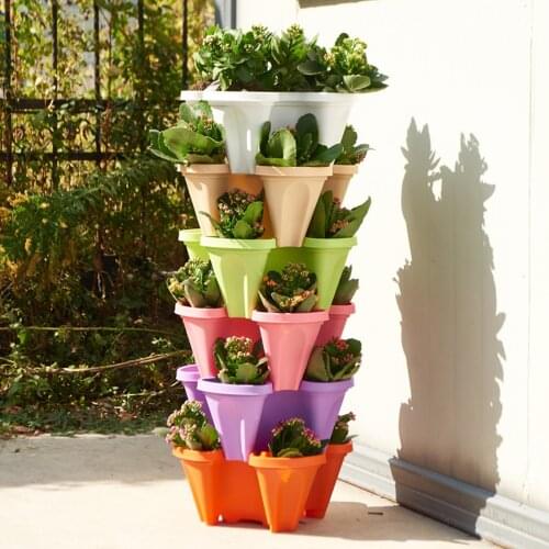 5 Tier Stackable Strawberry Herb Peppers Succulents Planter Indoor / Outdoor Self Watering Tiers From Top Down