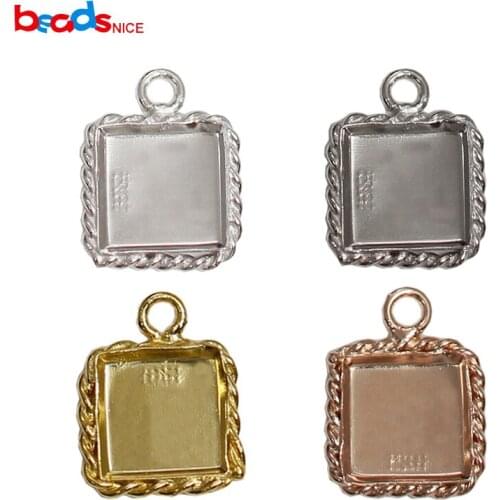Beadsnice ID39513smt2 Solid Sterling Silver Square Cabochon Pendant Base 6mm Jewelry Wholesale