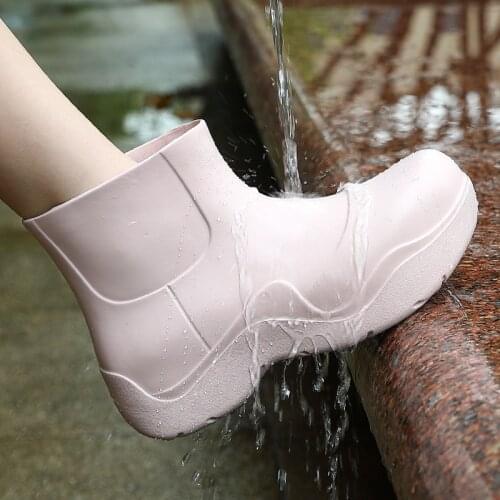 Summer Quick-Drying Rain Boots New Rubber EVA Ankle Rain Boots Female Fashion Mid Tube Safety Rubber Shoes Waterproof Non-slip