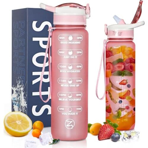 Zomake water bottle with straw and time marker water bottle with purification filter sport drinking water bottle for fruit