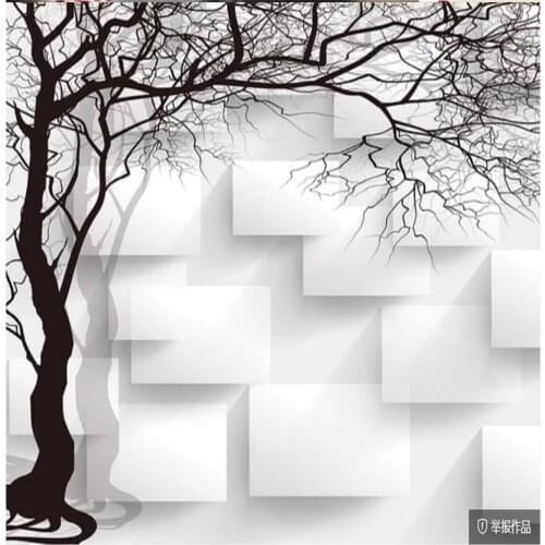 Cusotom wallpapers Hand painted black and white 3d abstract tree wallpapers square TV background wall