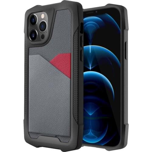 For iphone 12 case shockproof tpu +pc PU card holder for iphone 12 pro cover