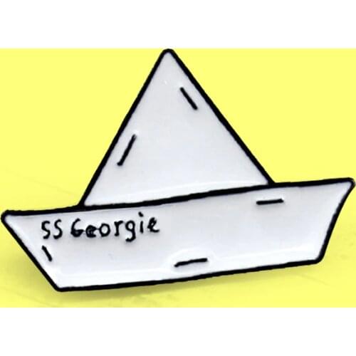 SS Georgie Paper Boat Brooch Pins Stephen Kings IT Enamel Badge Pin for brooches Paper boat For Kids Backpack Pins Jewelry