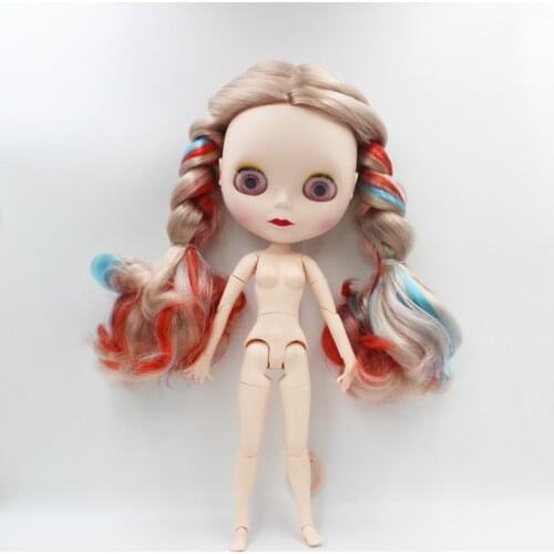 Blygirl,Blyth dolls, colorful curly hair, 19 joints and ordinary body, frosted face shell nude dolls, nude