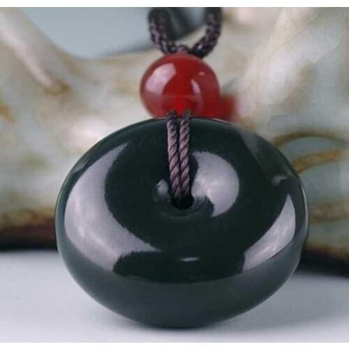 25mm Natural Dark Green Stone Pendant Peace Buckle Pendant Necklace Gift for Men Women Lovers Stone Fashion Jewelry Free Rope
