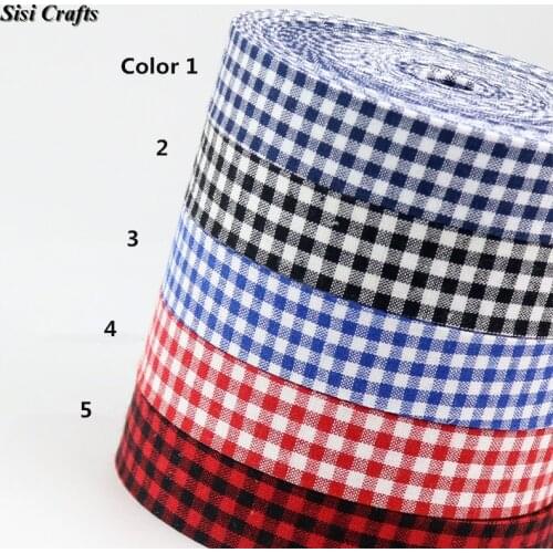 Sisi Crafts Blue White Black and Red Plaid Ribbon for Crafts Gingham Fabric Cotton Bias Layering DIY Hair Bow Tie Collar Tape 1M