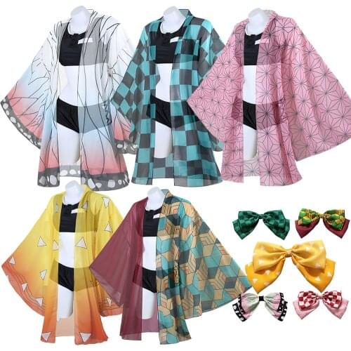 Kochou Shinobu Summer Swimsuit Anime Demon Slayer Cosplay Costume Kimetsu no Yaiba Kimono Kamado Tanjirou Bikini Beach Suit Set