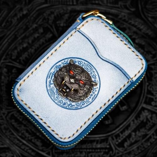 Mini Purse Mens Short Zipper Tiger Head Wallet Ladies Genuine Leather Card Holder Bag Coin Purses Female Red Green Blue Wallets