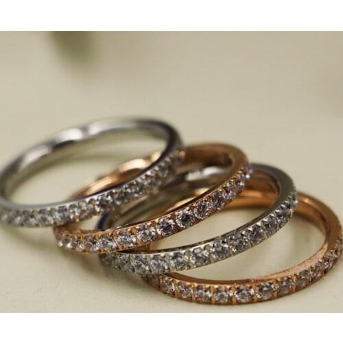 Fashion Stainless Steel Rose Gold Color AAA Zircon Love Round Full Crystal Engagement ring Girl women Wedding Xmas Gift