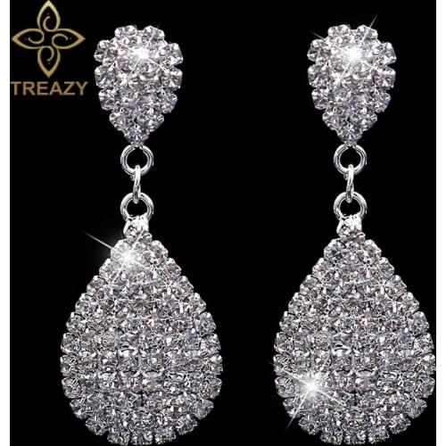 TREAZY Fashion Bridal Diamante Rhinestone Waterdrop Earrings Silver Plated Full Crystal Dangle Earrings For Women Party Jewelry