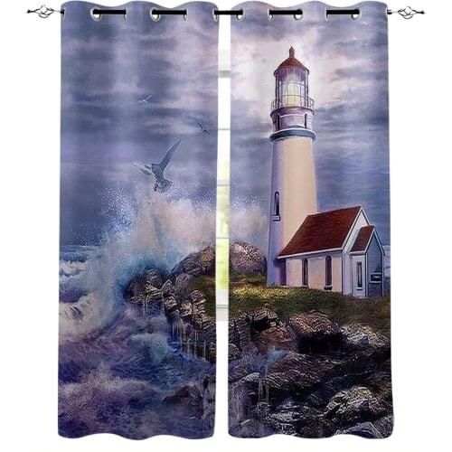 Shore Lighthouse Sea Blackout Curtains For Living Room Bedroom Window Treatment Blinds Drapes Kitchen Curtains