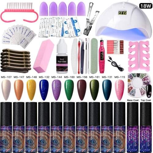 MSRUIOO Glitter Nail Set UV LED Lamp Dryer With Nail Gel Polish Kit Soak Off Manicure Tools Set Nail Drill For Nail Art Tool