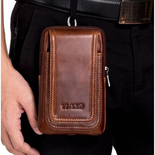 Men Bag Genuine Leather Belt Hook Waist Shoulder Bags Purse Riding Hip Bum 4-6" Cell Phone Case Cross Body Bag