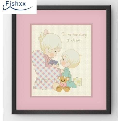 Fishxx Cross Stitch 14CT Kit European Style ChildrenS Bedroom Paintings H198 People Affection Pattern Mother And Baby