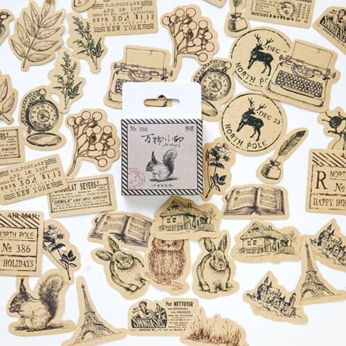 20packs/lot retro vintage forest animal paper sticker decorative label for diary album bookmark stationery wholesale