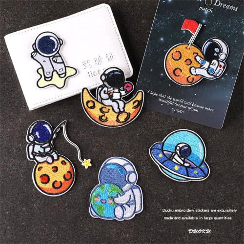 Moon Astronaut Embroidered Patches For Clothing Thermoadhesive Cute Patch For Coat Clorhing Stickers Appliques For Clothing