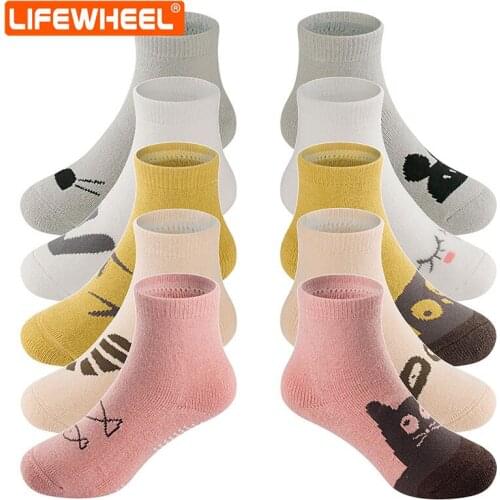LifeWheel 5 Pairs Kids Boy Girl Unisex Anti-Slip Warm Deodorant Winter Terry Cotton Socks for Baby 0-3 Years