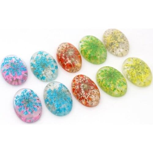 New Fashion 10pcs Fit 18x25mm Blue White And White Yellow And Green Yellow and Red Natural Dried Flowers Cabochons Cameo
