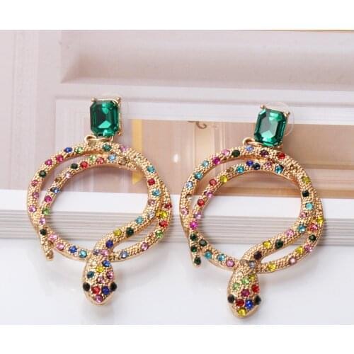 New Colorful Luxury Rhinestone Double Hoop Earrings Snake Shape Crystal Drop Earrings Ear Ring Jewelry Accessories for Women
