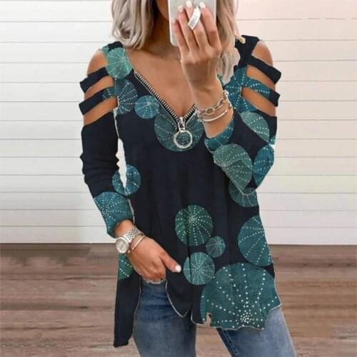 Sexy Hollow Out Blouse Womens Vintage Zipper Flora Printed Tunics Shirt V-neck Summer Pullover Casual Blouse Блузка Женская