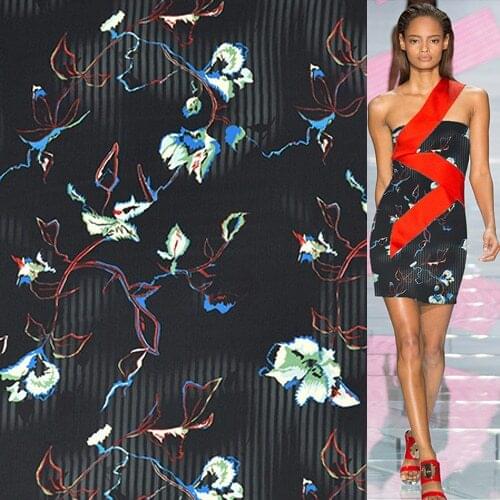 Striped and floral design pure silk fabric similar to crinkle georgette,SFF146