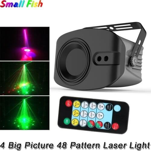 48 Patterns RGB LED Disco Light 4 Big Picture Remote Control Stage Laser Projector Professional Stage Lighting Effect DJ Lights