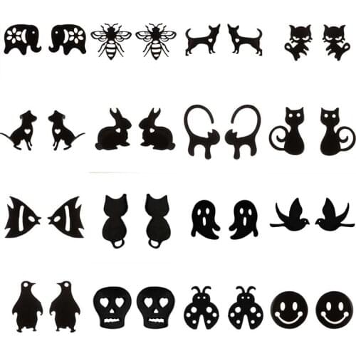 Black Stainless Steel Animal Little Dog Cat Fish Penguin Elephant Stud Earrings for Girls Children Birthday Gift Lovely Jewelry