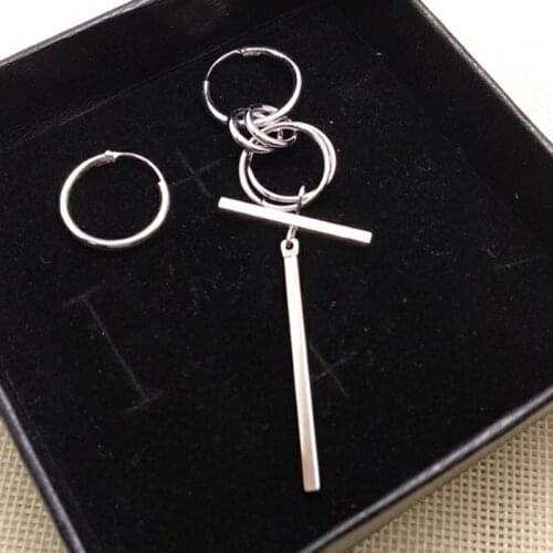 Jisensp Korean Earrings Retractable Earrings for Women Men Asymmetric Pop Jewelry V DNA Stud Earrings Friendship Gift bijoux