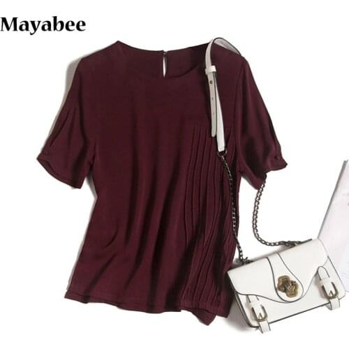 Silk Stretch Comfortable Blouse Women Striped Design Sense Round Neck Multicolor Short T-Shirt 2021 Spring Summer New