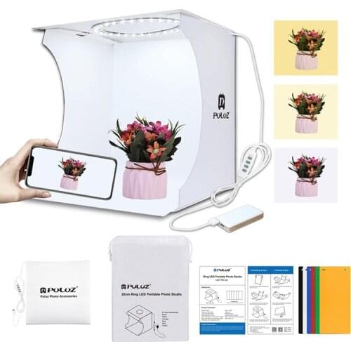 PULUZ 20cm Mini LED Ring Light box Lightbox Photo Studio Box Photography Light Studio Shooting Tent Box Kit & 6 Color Backdrops