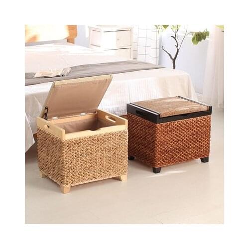Rattan storage stool hallway shoe stool shoe cabinet shoe cabinet solid wood home sitting storage box sofa sit Clothes stora