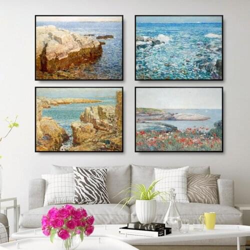 Vintage Retro Oil Painting Coastal Scenery Poster Canvas Print Painting Wall Art Living Room Home Decoration