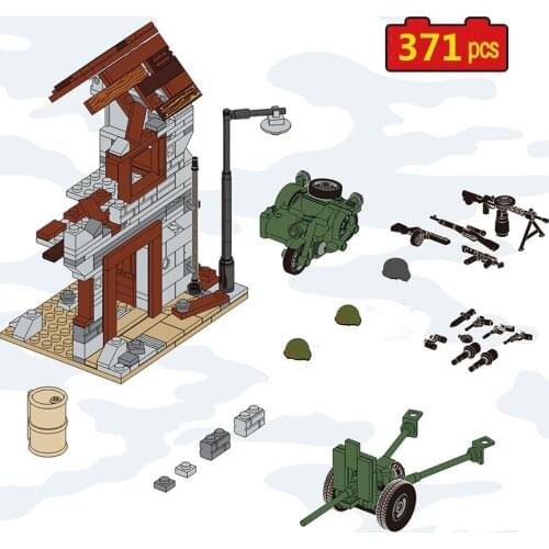 Military series Soldier Mini combat motorcycle ruins street battle simulation scene DIY model Building Blocks Bricks Toys Gifts
