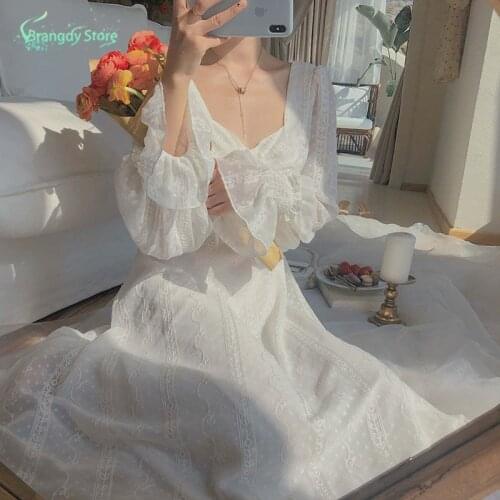 Skirt Spring 2021 Fashion Aesthetic Clothes Korean Style Vintage Fairy Elegant Dress Cute Kawaii Sukienka Harajuku Cottagecore