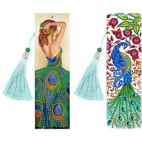 2Pcs Special Shaped Diamond Painting Bookmarks Gift For Adults 5D Christmas Ross Beauty DIY Bookmarks With Tassel Arts Crafts